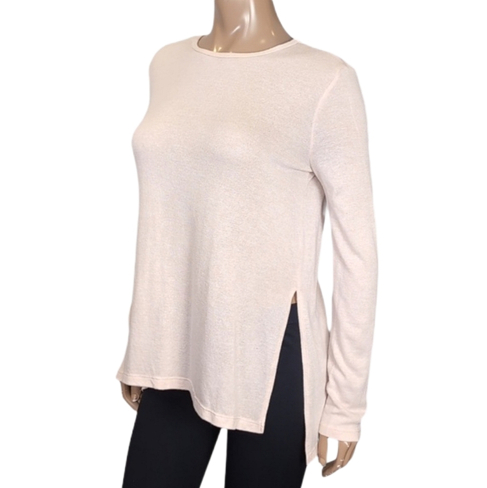 Forever 21 Long Sleeve Knit Tunic Top Peach Pink Side Slit Womens Size Large